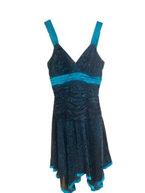Deb Vintage Y2K Style Ruched  Sparkly Party/Prom Dress Size L JR  Black/teal